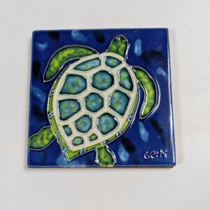 Sea Turtle Tile Wall Hanging/Stand Alone Ocean Decor Signed Gerri 4x4